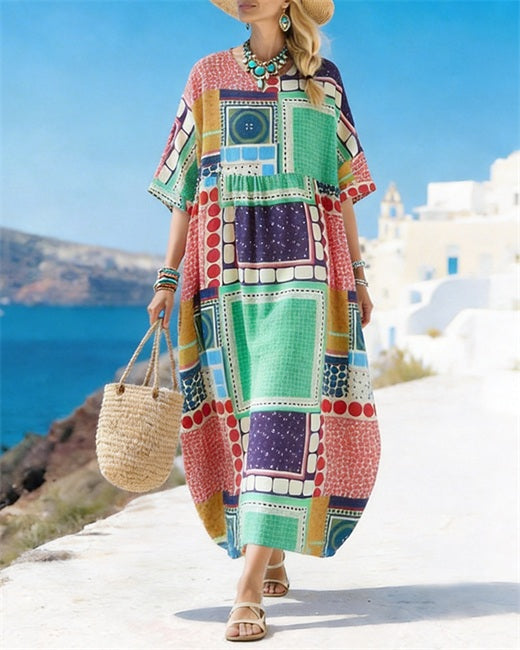 Contrast Geometric Block Loose Dress