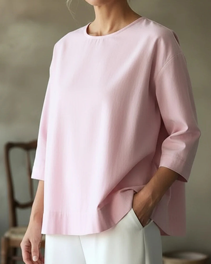 Elegant Open Back Short Sleeve Shirt Round Neck Top