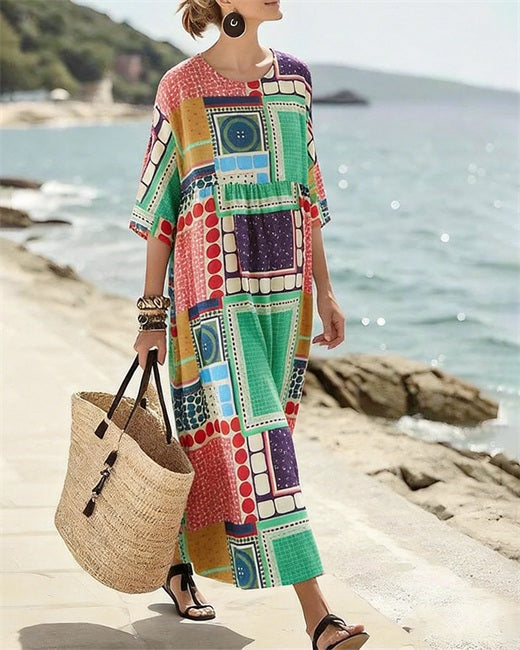 Contrast Geometric Block Loose Dress