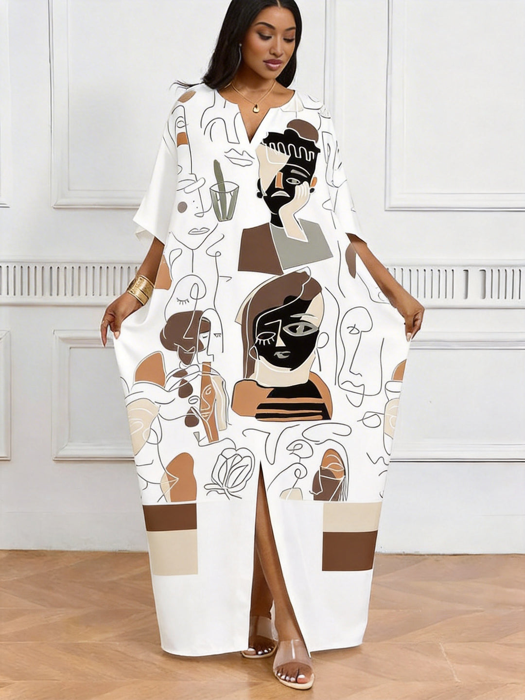 Simple Line Figure V-Neck Casual Elegant Dress