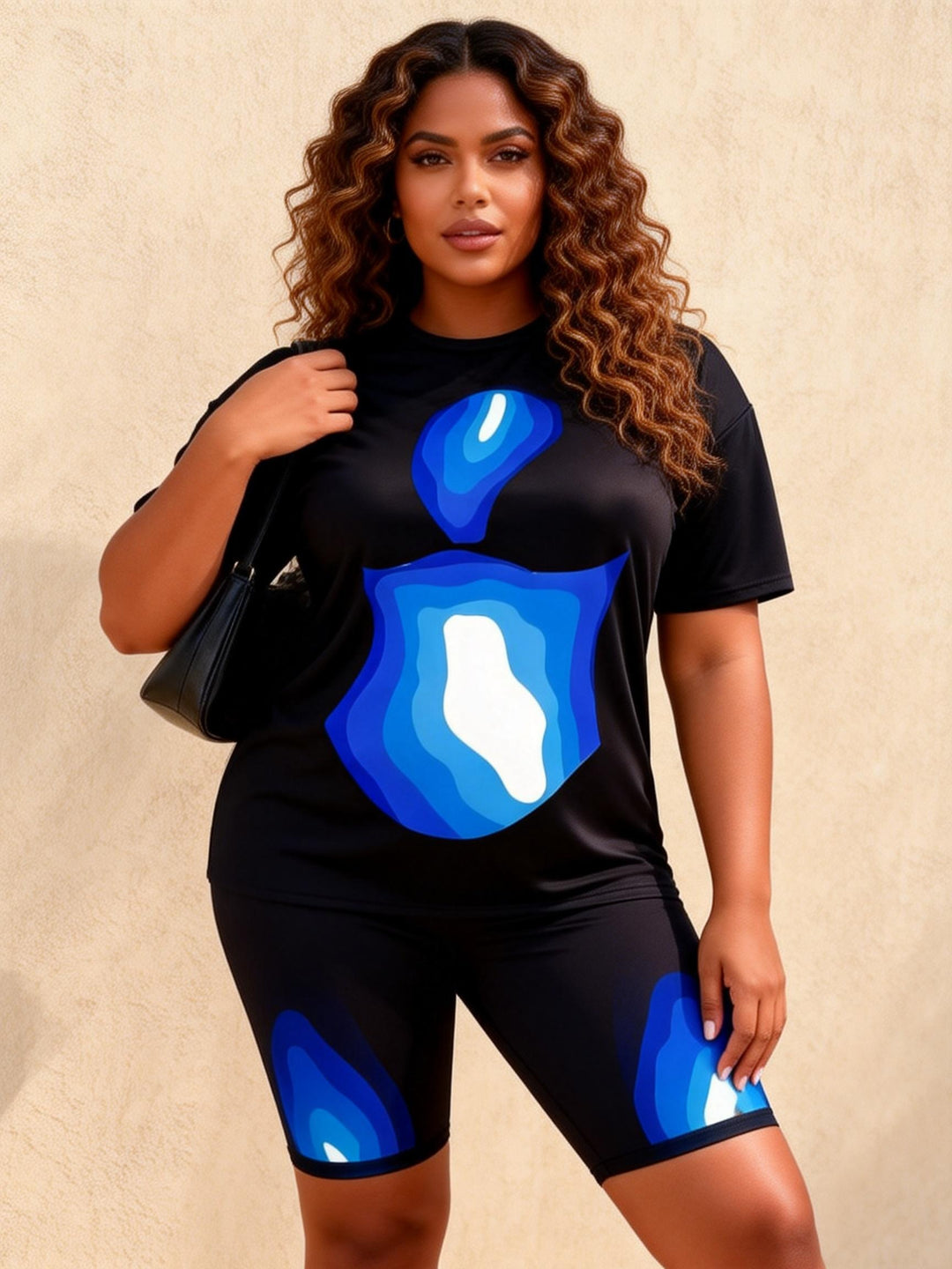 Blue And White Abstract Bikini Print Casual Shorts Set