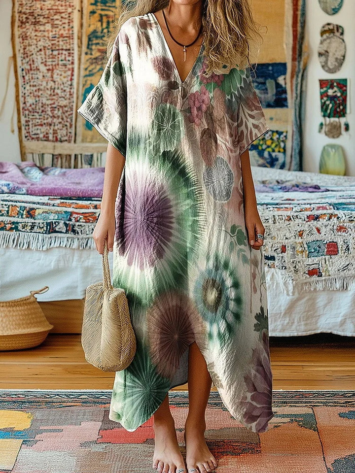 Mori Simi Tie-Dye Printed V-Neck Short-Sleeve Dress