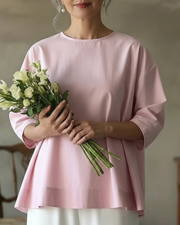 Elegant Open Back Short Sleeve Shirt Round Neck Top