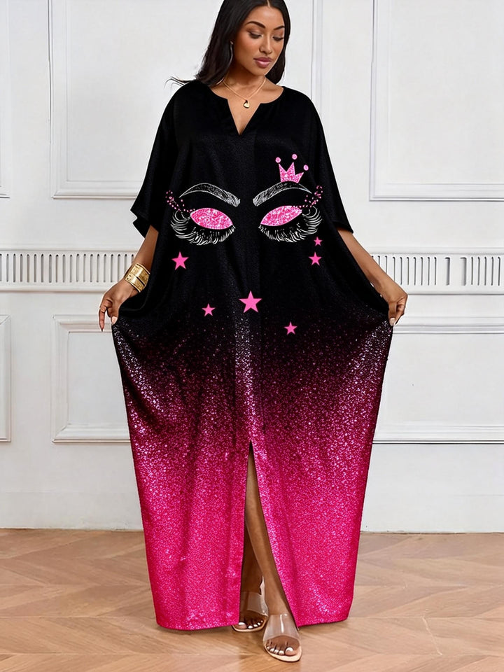 Gradient Sequin Crown Eyelash V-neck Casual Elegant Dress