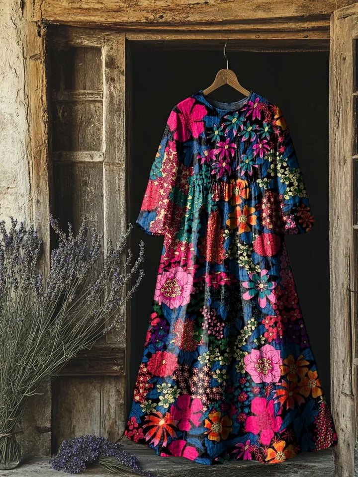 Contrast Floral-Print Pocket Dress