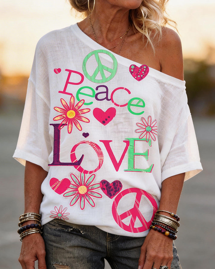 Peace & Love Flower Love Shoulder Shoulder T-shirt