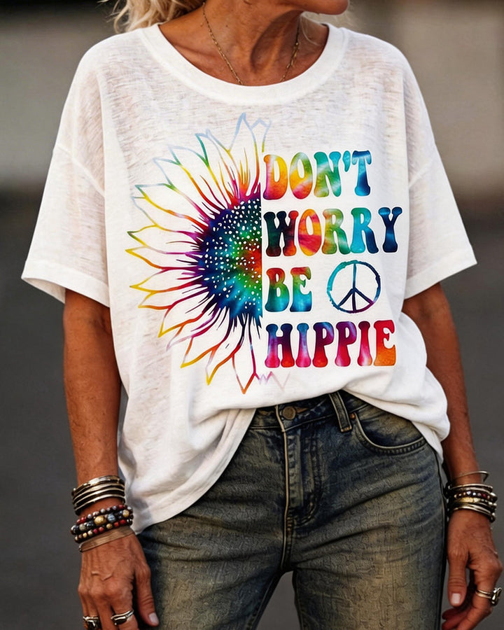 Rainbow Sunflower "Don't Worry Be Hippie" T-shirt