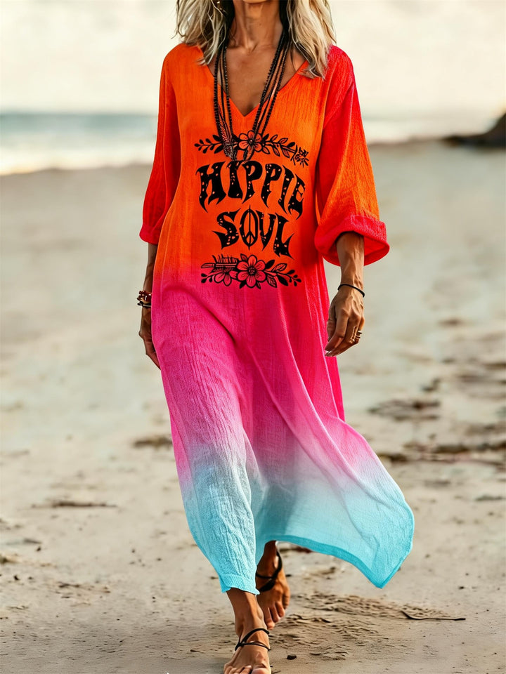 Gradient HIPPIE SOUL Printed V-Neck Holiday Dress