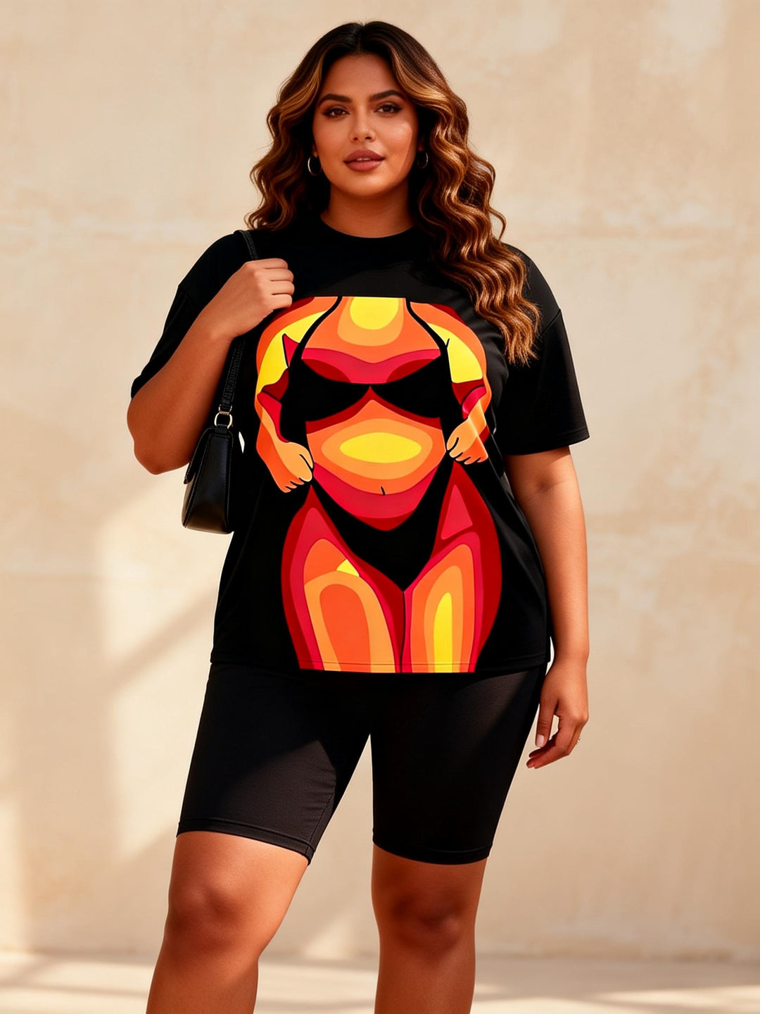 Orange Red Gradient Abstract Bikini Print Casual Shorts Set