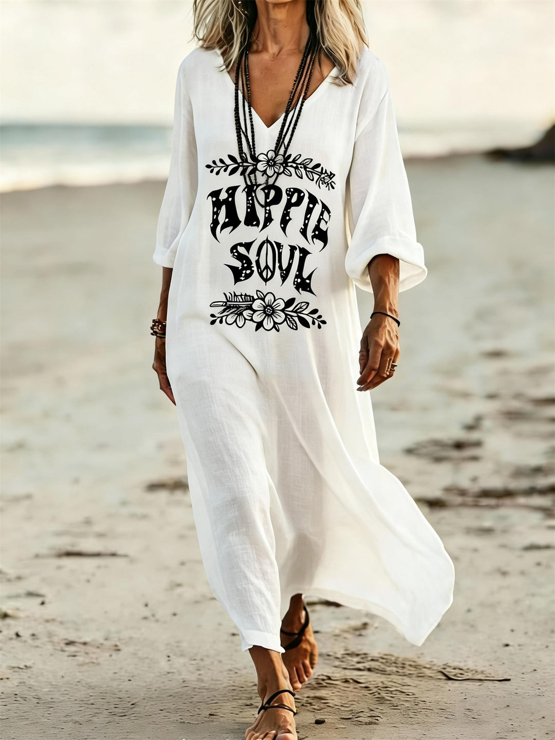 Gradient HIPPIE SOUL Printed V-Neck Holiday Dress