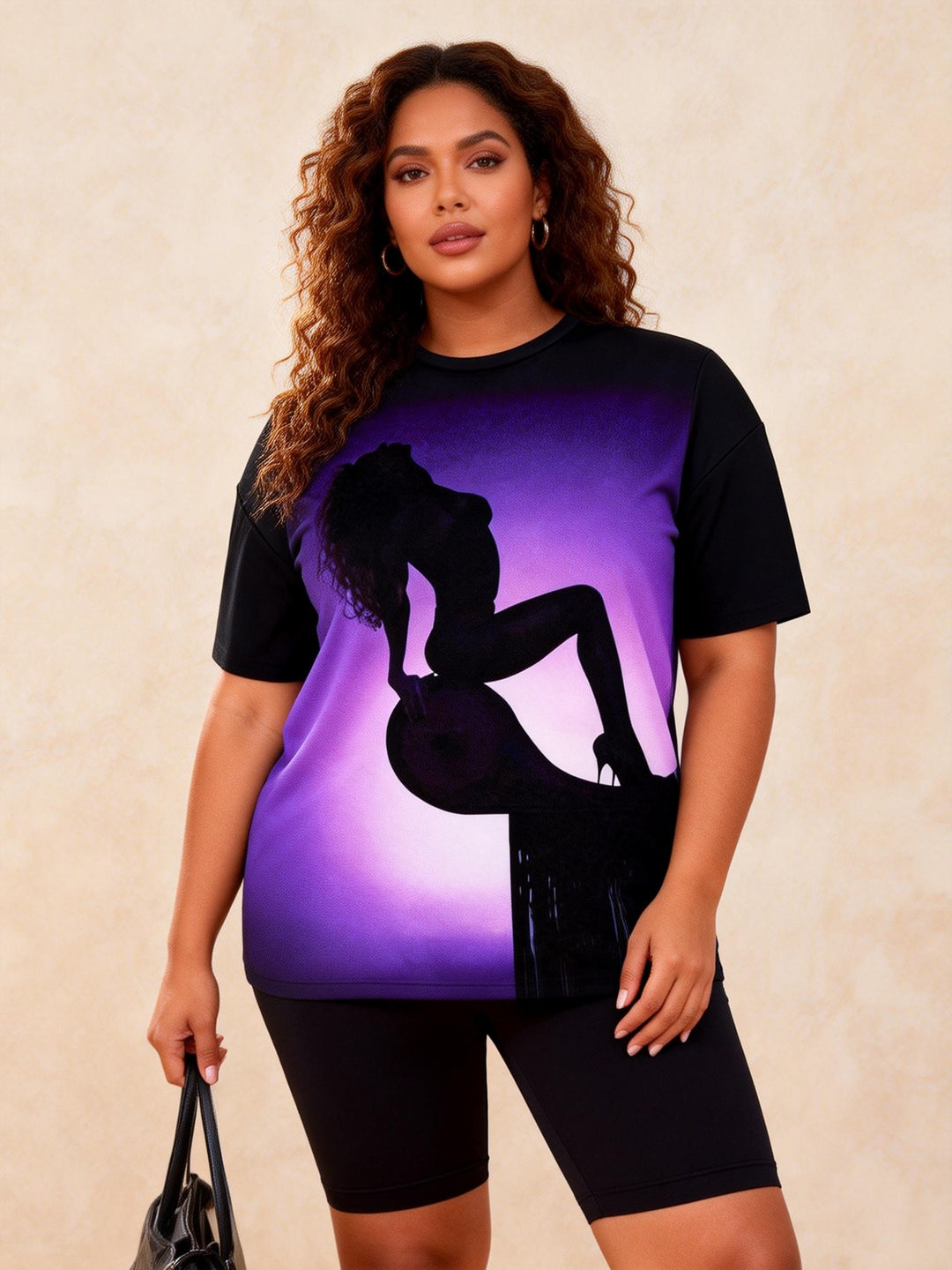 Gradient Hot Girl Silhouette Print Casual Shorts Set