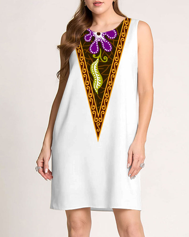 Printed Sleeveless Dress With Positioning Neck