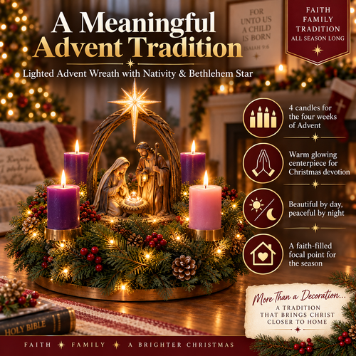 ✝️ Lighted Nativity Advent Wreath – A Sacred 4-Week Christmas Tradition