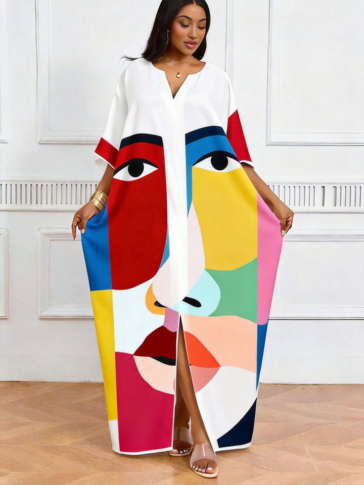 Geometric Stitching Contrast Face V-Neck Casual Elegant Dress