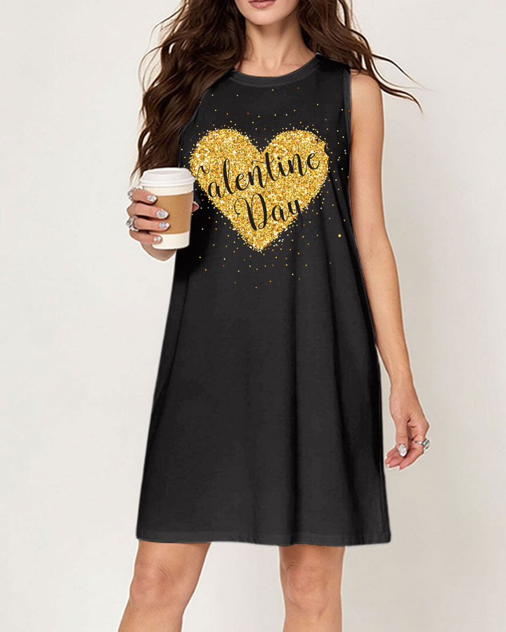 Dating Couple Love Sequin Slogan Printed Sleeveless Dress