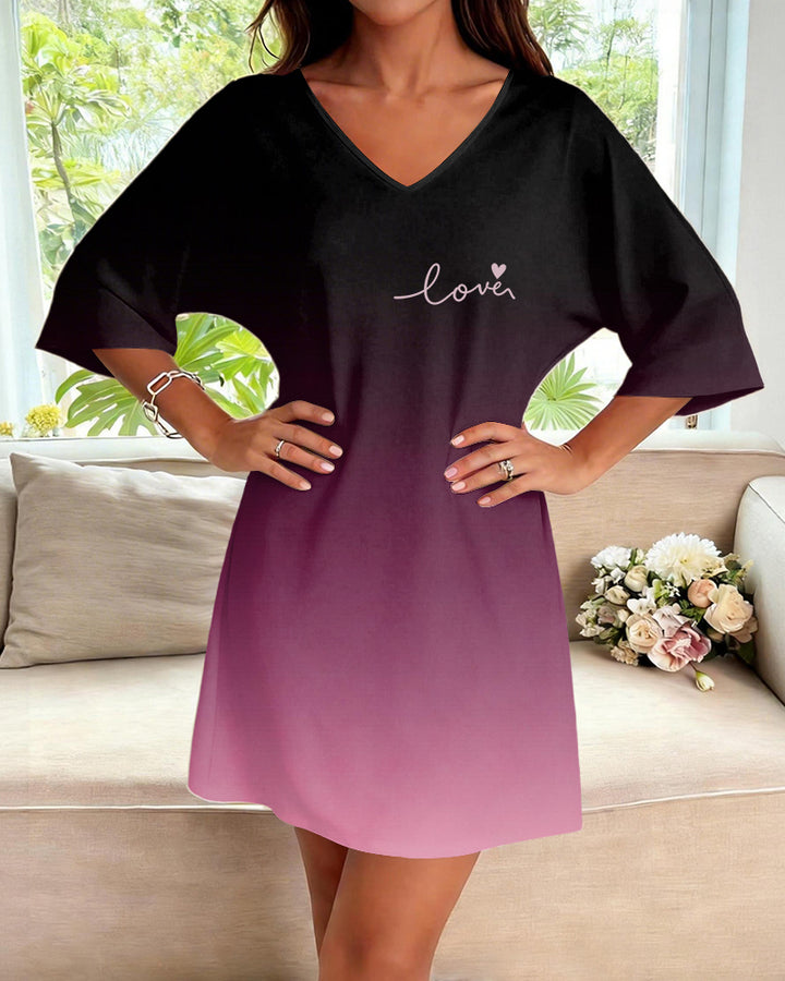 Gradient Love Love Print V-Neck Mini Dresses