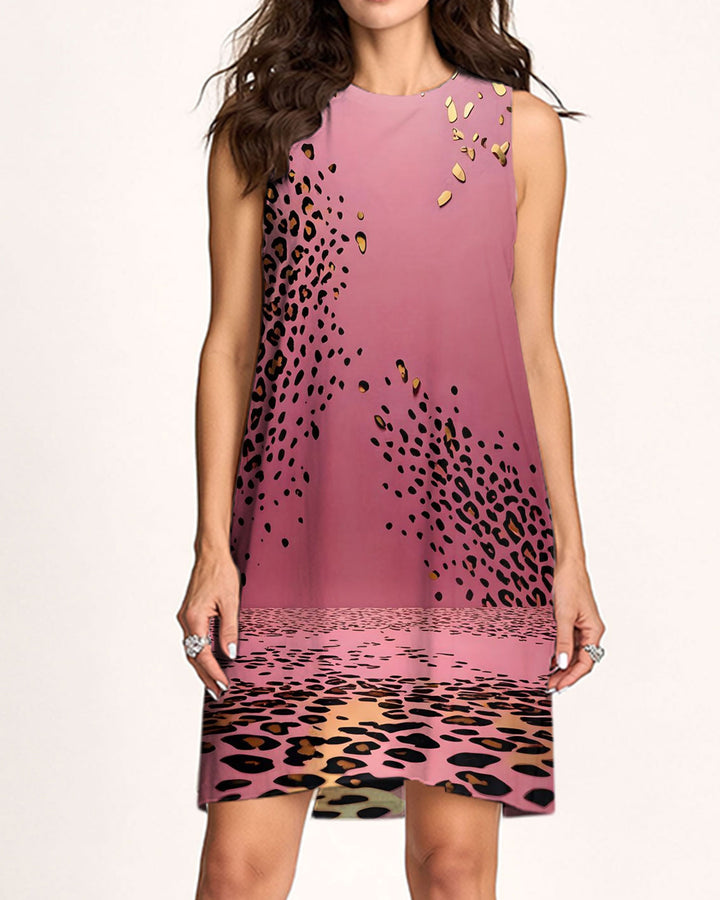 Hourglass Leopard-Print Sequin Sleeveless Dress
