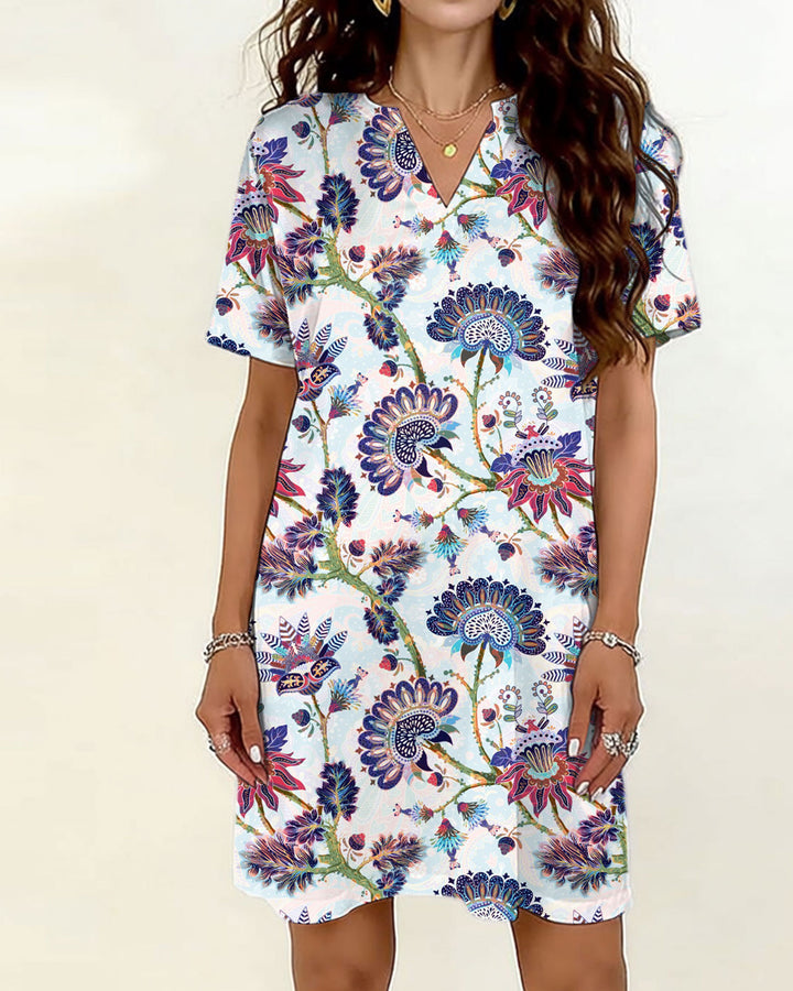Fantasy Floral-Print V-Neck Dress