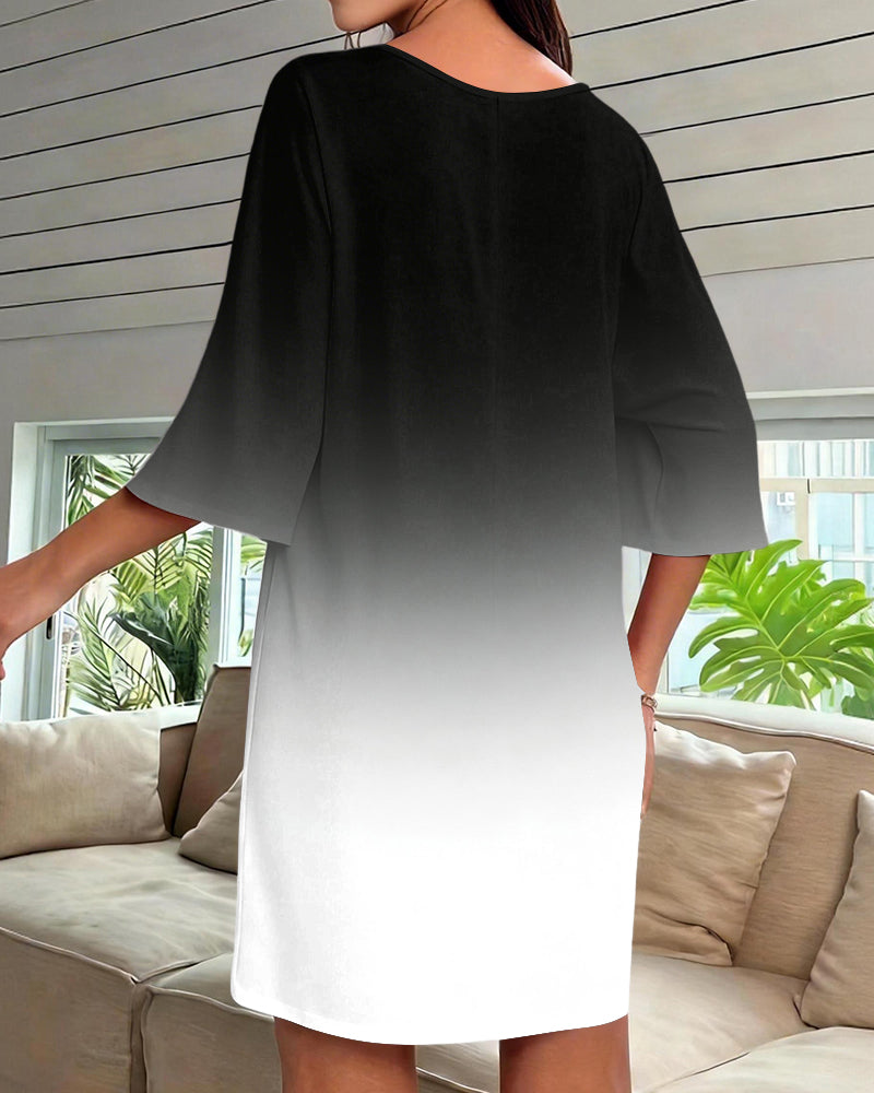 Gradient Love Love Print V-Neck Mini Dresses