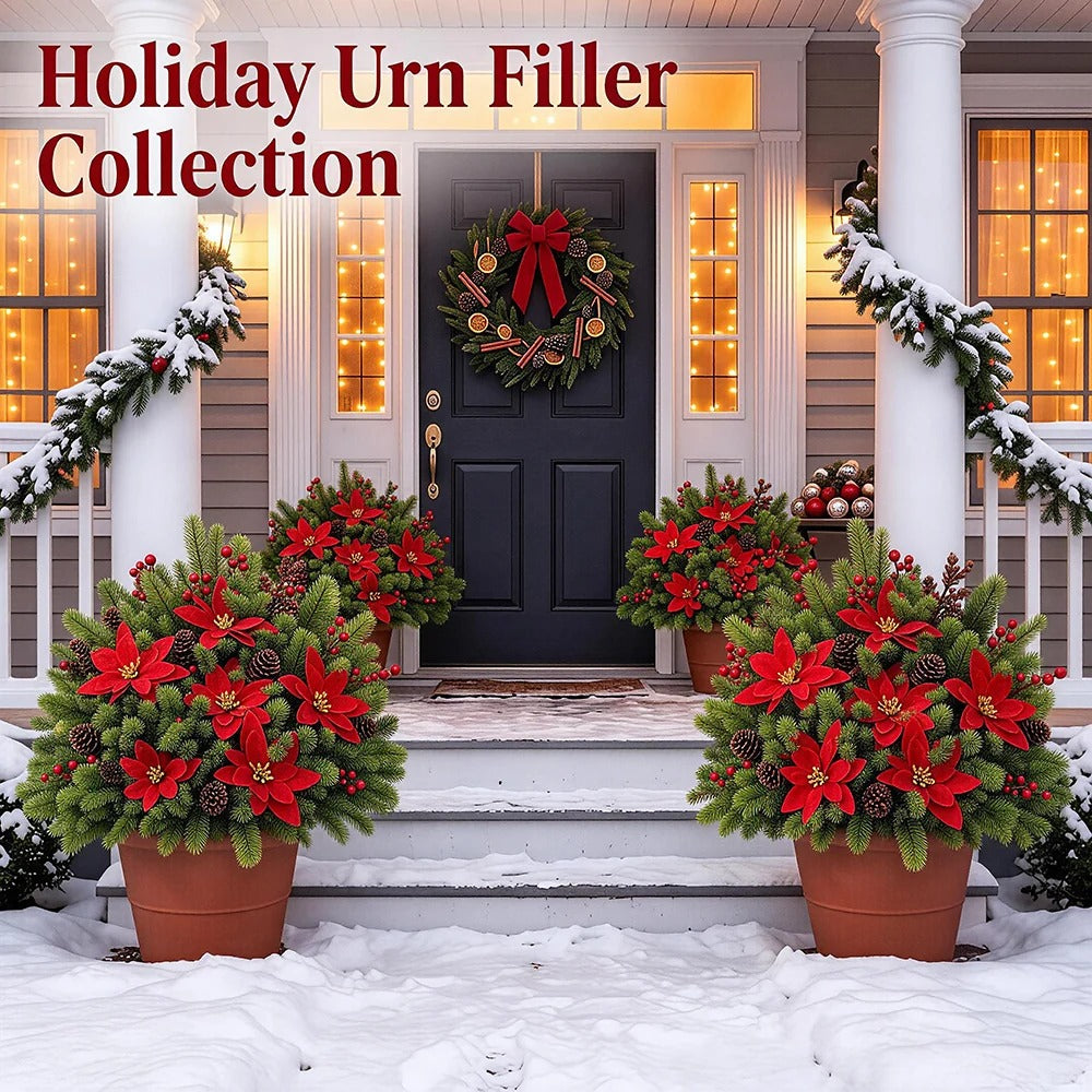 Artificial Christmas Greenery Bouquet with Red Berries and Pine Needles