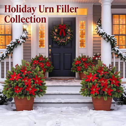Artificial Christmas Greenery Bouquet with Red Berries and Pine Needles
