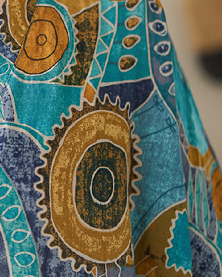 Vintage Ethnic Abstract Print V-Neck Dress