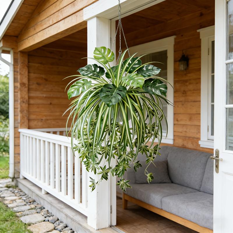 Artificial Hanging Plant Mix Monstera and Spider Plant