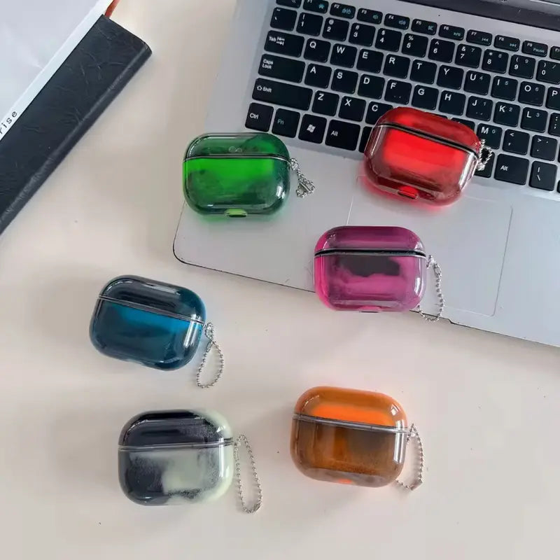 Luminous Quicksand Suitable For AirPods Shell 4 3 2 1 Pro 3 Pro 2/1 Suitable For Apple Earphone Cover Shock Absorption Enhanced Protection Cute Flash Luminous Dark Liquid Flash Funny Hard Clear Luminous Sand Earphone Case Detachable Keychain