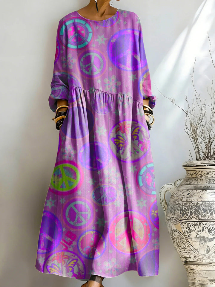 Women's Purple And Peace Print Pocket Dress