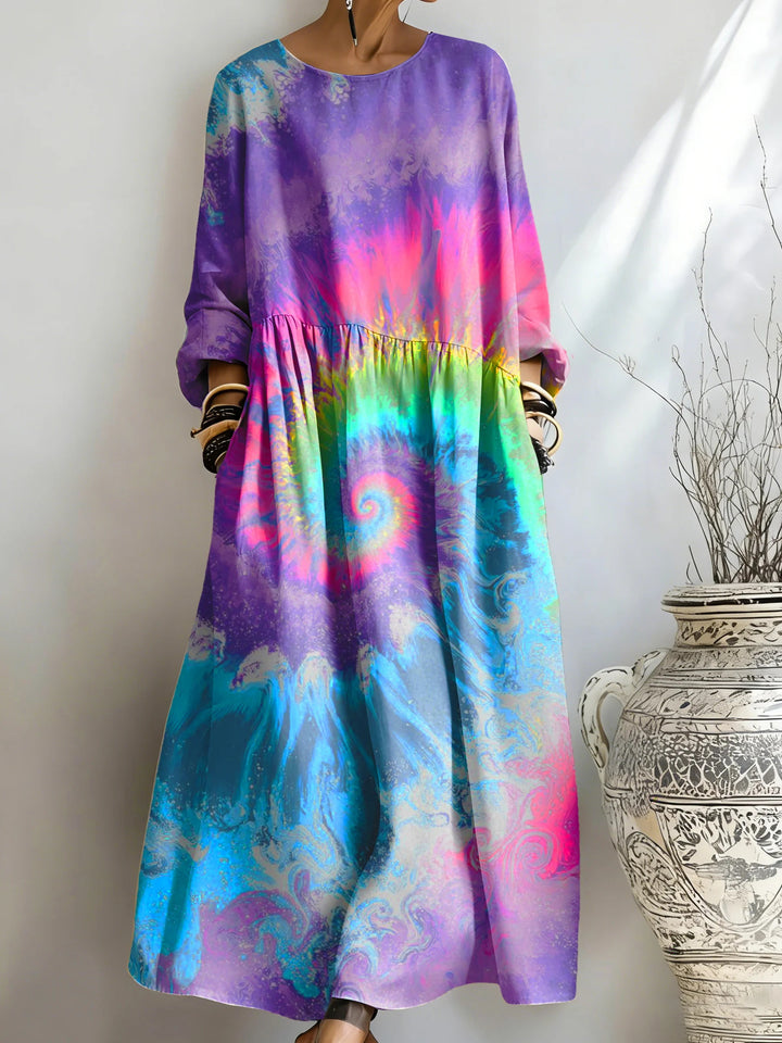 Women's Purple Tie-Dye Spiral Print Pocket Dress
