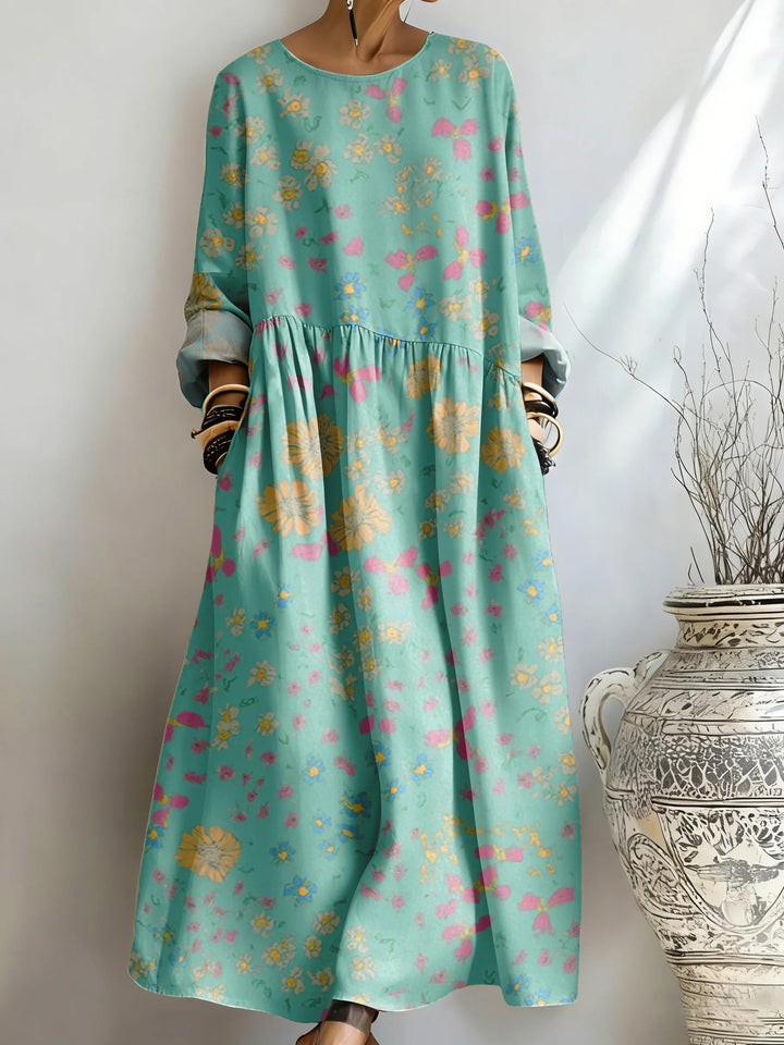 Women's Green Floral Print Pocket Dress