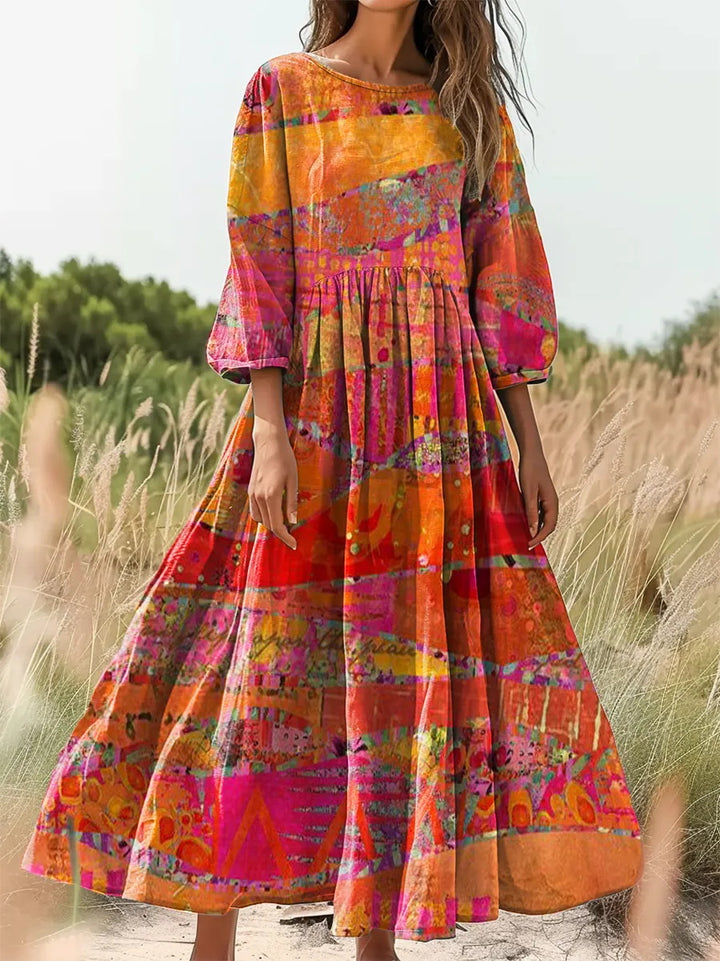 Colorful Contrast Floral Print Pocket Dress