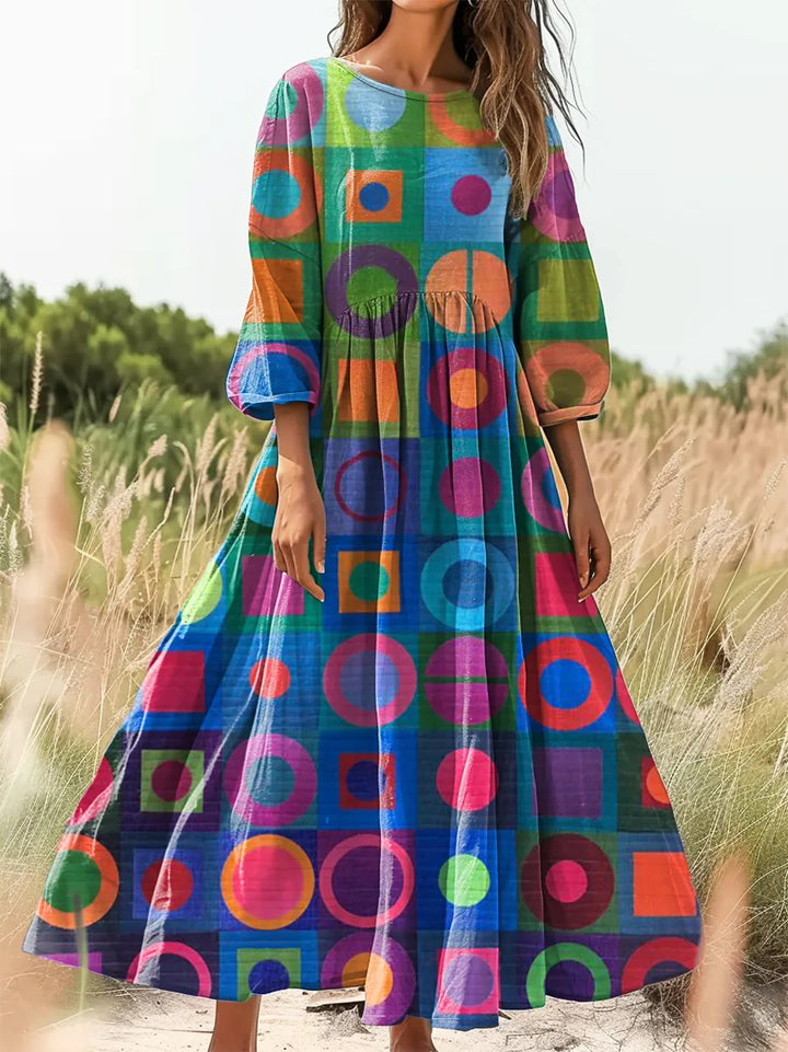 Geometric Block Print Pocket Dress