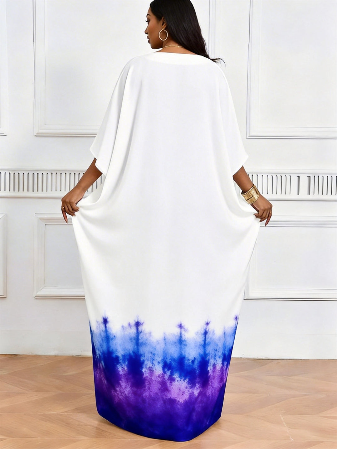 Scorpio Symbol Blue And Purple Forest Tie-Dye V-Neck Elegant Dress