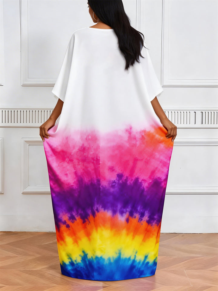 Aries Symbol Pink Purple Orange Tie-Dye V-Neck Elegant Dress