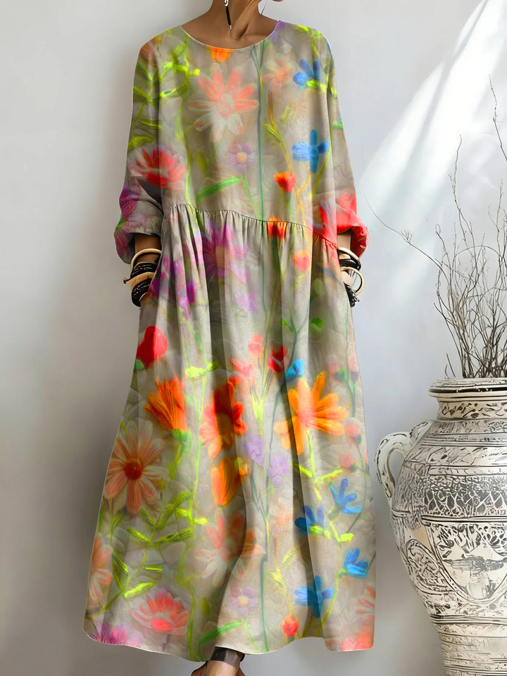 Women's Watercolor Wildflower Print Pocket Dress