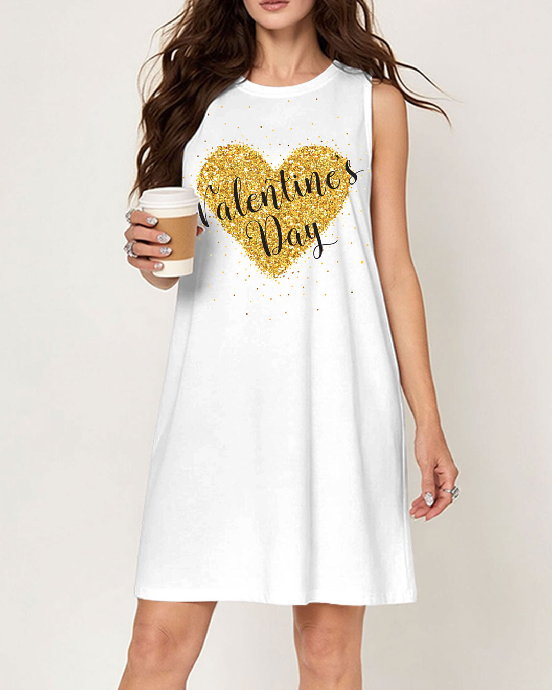 Dating Couple Love Sequin Slogan Printed Sleeveless Dress