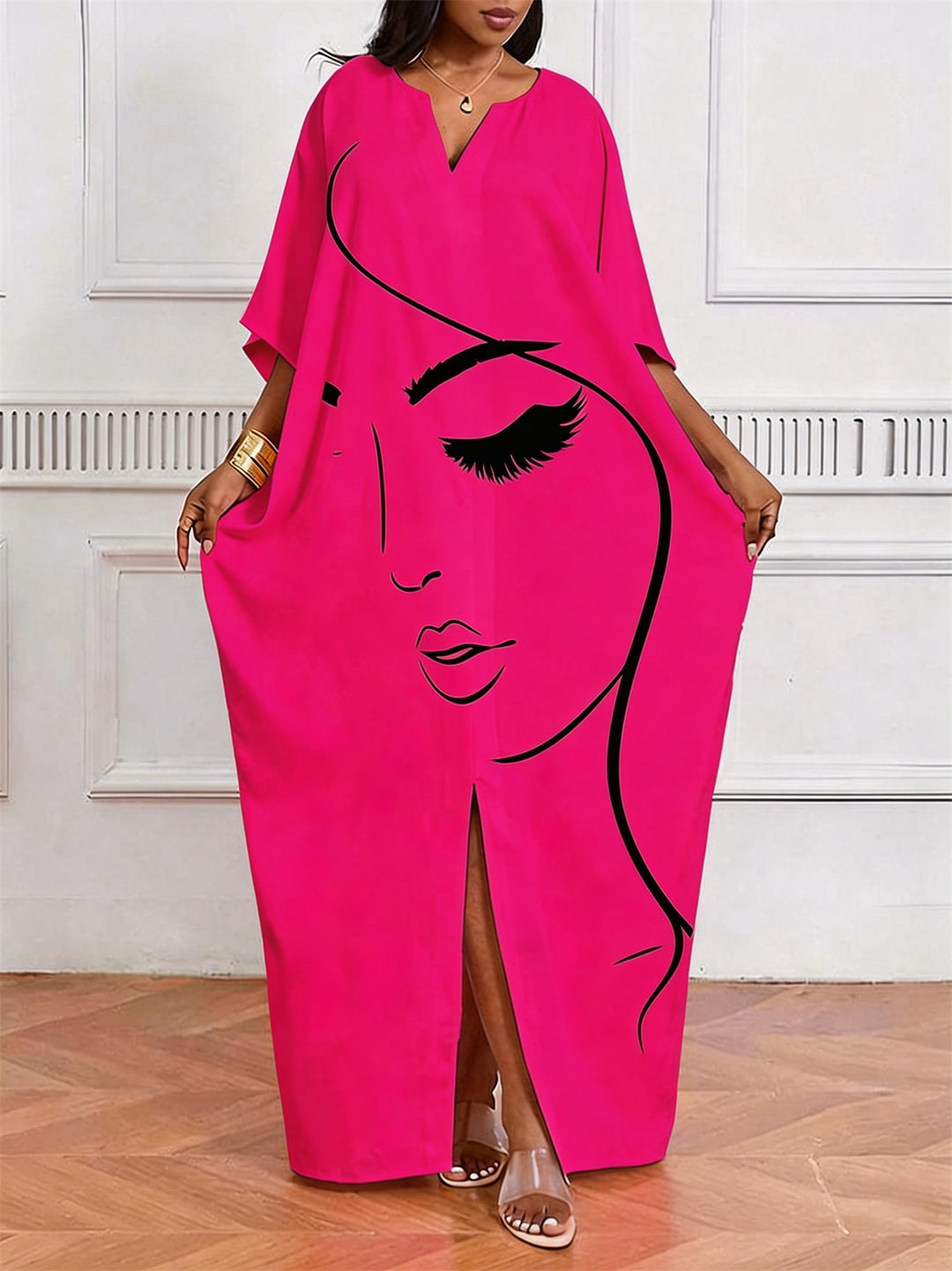 Minimalist Side Face V-Neck Casual Elegant Dress