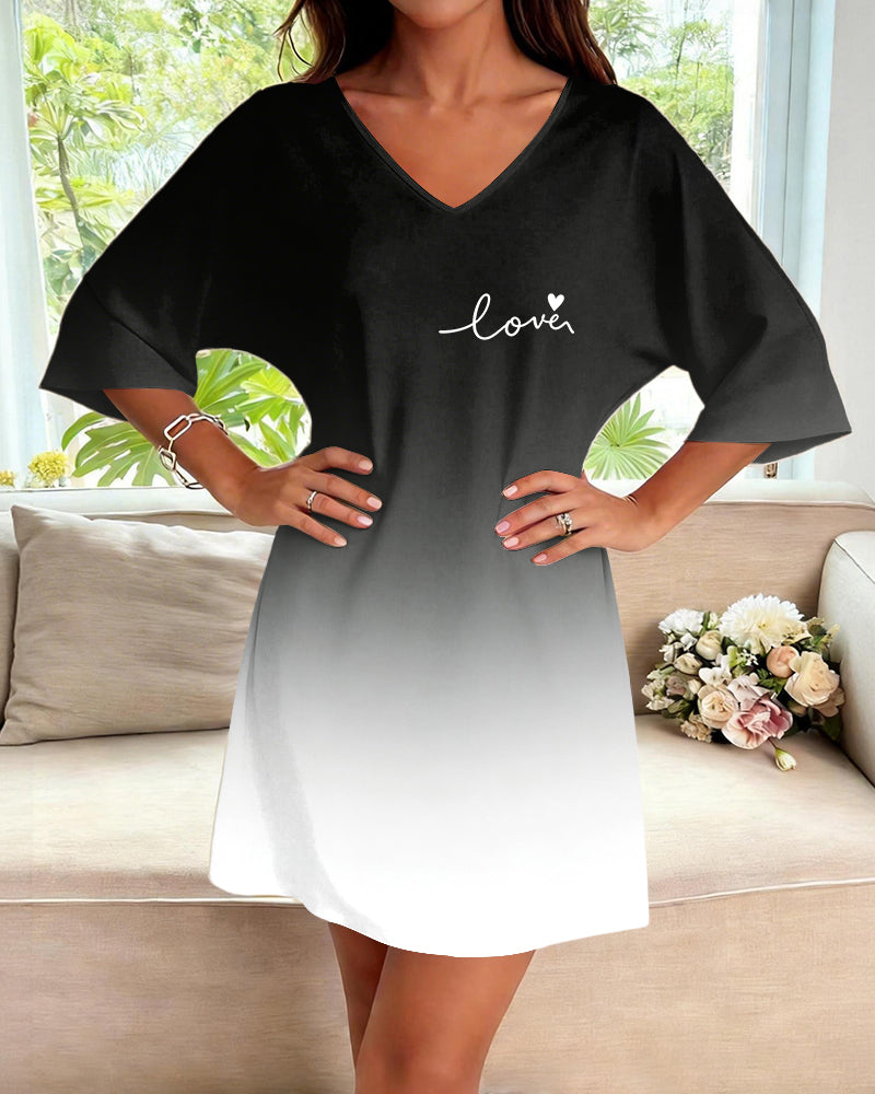 Gradient Love Love Print V-Neck Mini Dresses