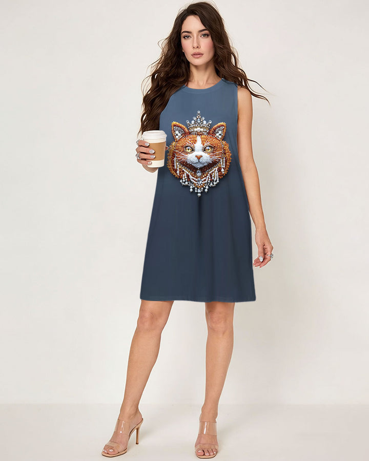 3D Catwoman Crown Pattern Sleeveless Dress