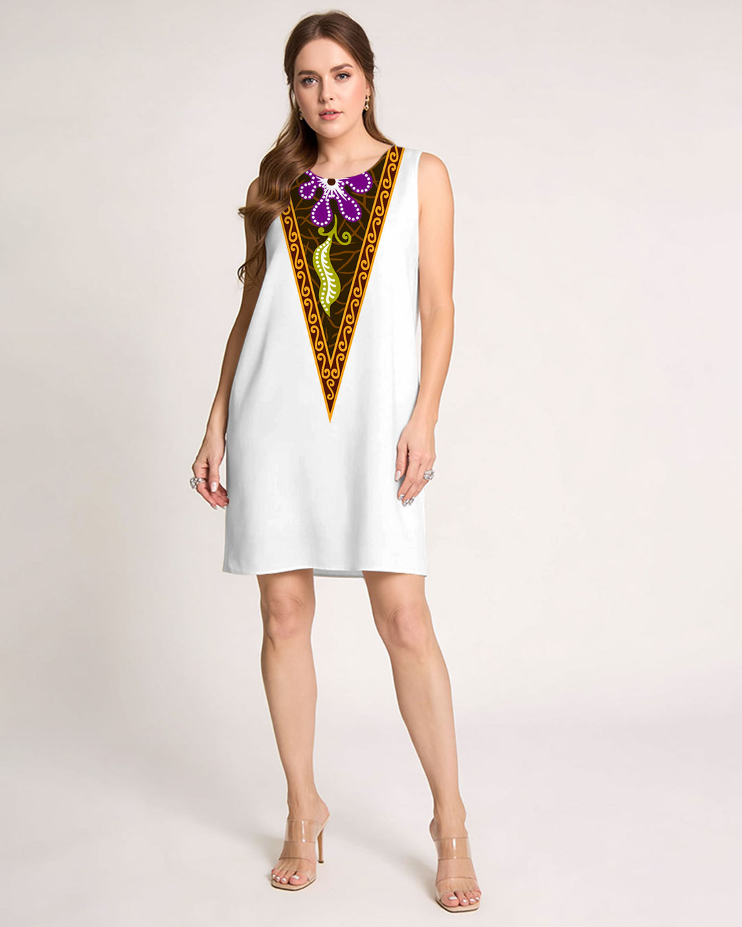 Printed Sleeveless Dress With Positioning Neck