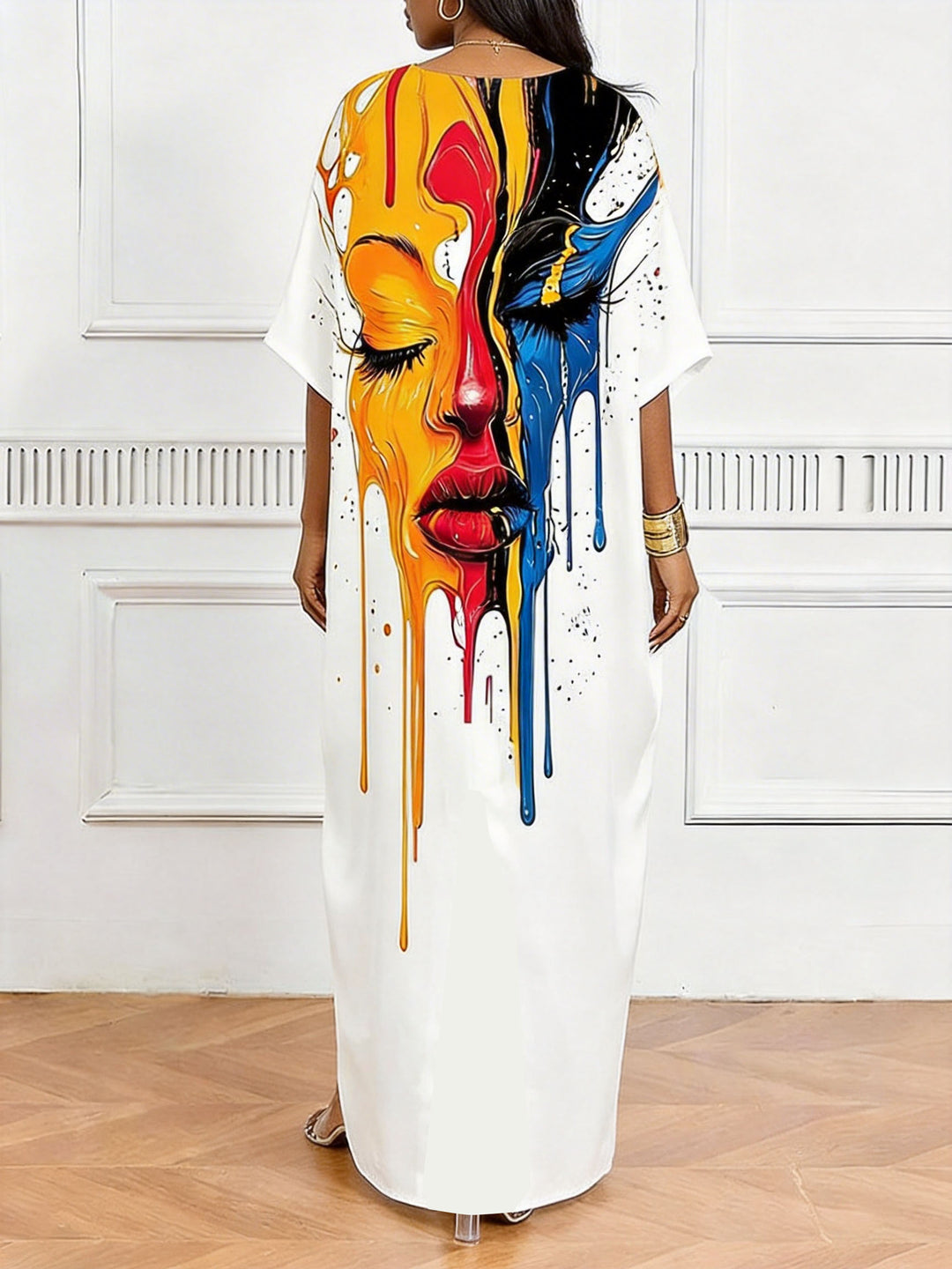 Artistic Splash Ink Face V-Neck Casual Elegant Dress