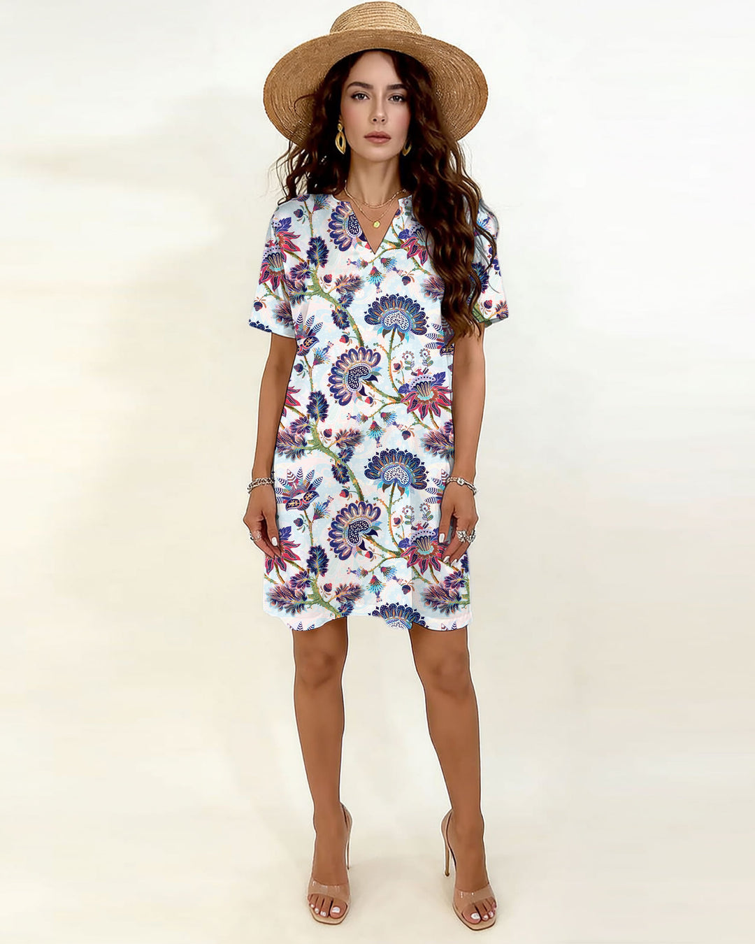 Fantasy Floral-Print V-Neck Dress