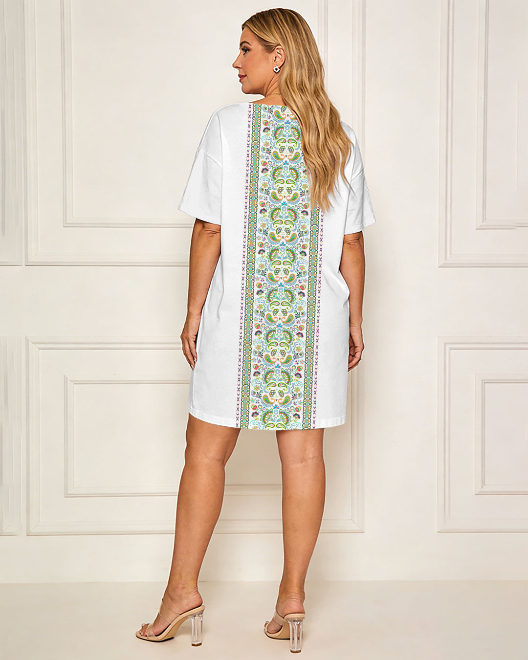 Floral Front-Back Palace-Print Small V-Neck Dress