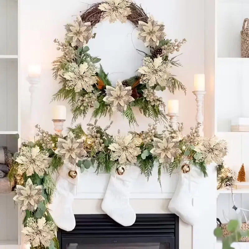 Christmas-themed artificial flower decoration set（18-piece set）