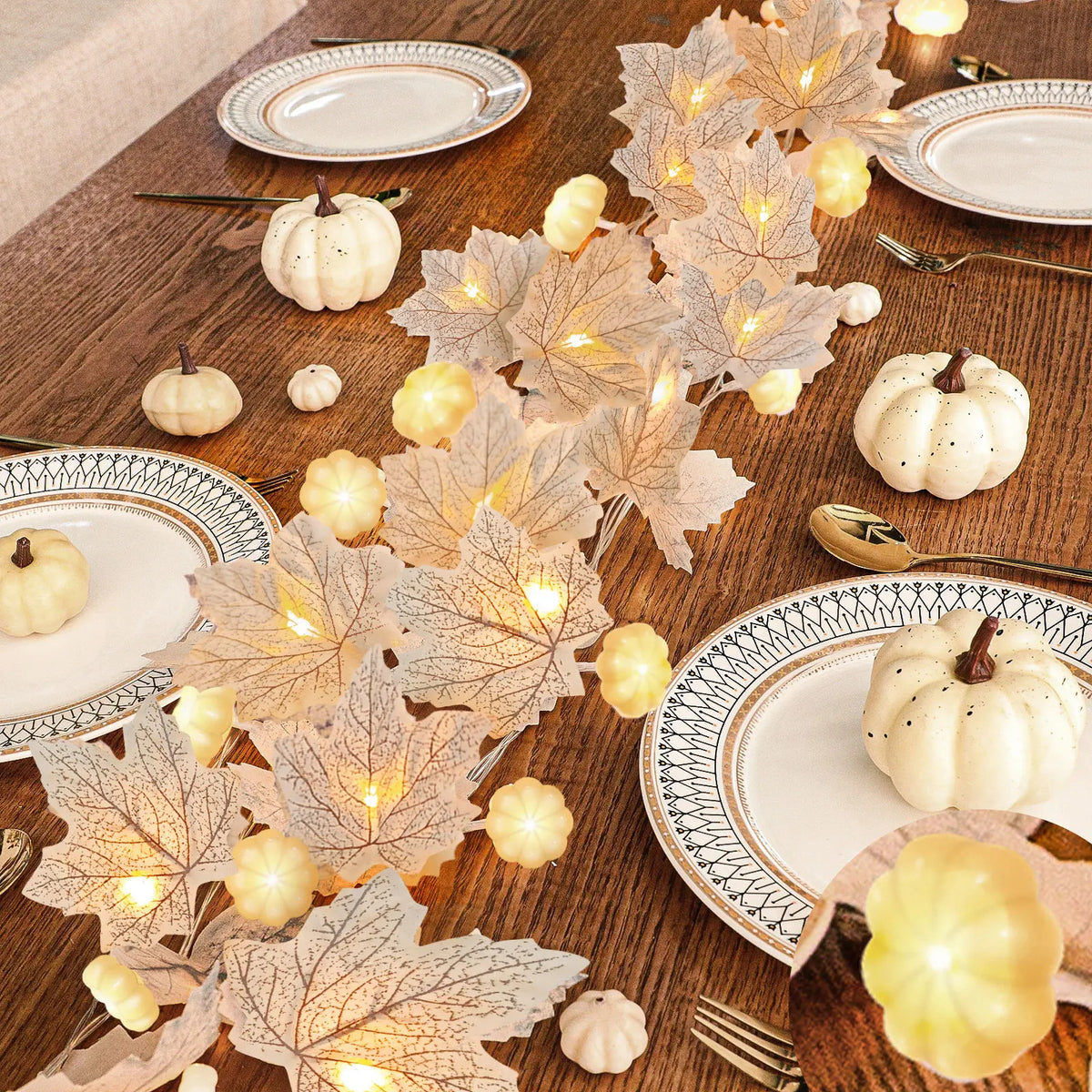Halloween Artificial Maple Leaf and Pumpkin Decorative String Lights