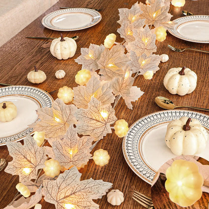 Halloween Artificial Maple Leaf and Pumpkin Decorative String Lights
