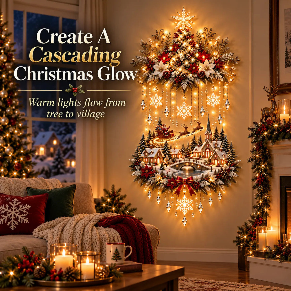 🎄 Illuminated Christmas Tree & Village Wall Hanging ✨