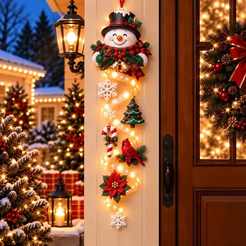 🎄Lighted Christmas Ribbon Hanging Door Decor | Santa, Snowman & Gingerbread Man LED Xmas Hanging Ornament