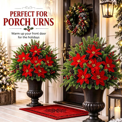 Artificial Christmas Greenery Bouquet with Red Berries and Pine Needles